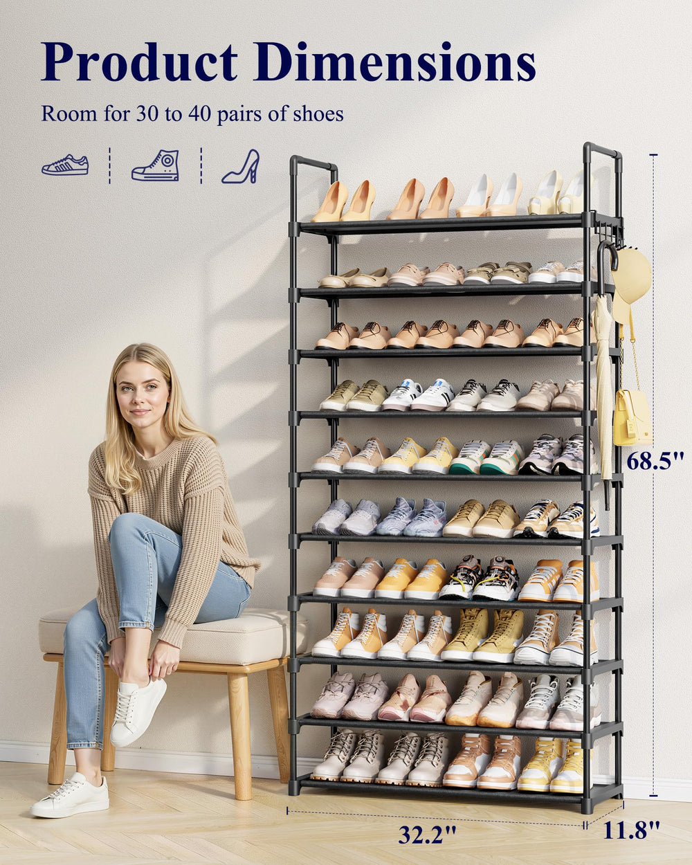 Kitsure close-up of non-woven fabric shelf protecting shoes from scuffs