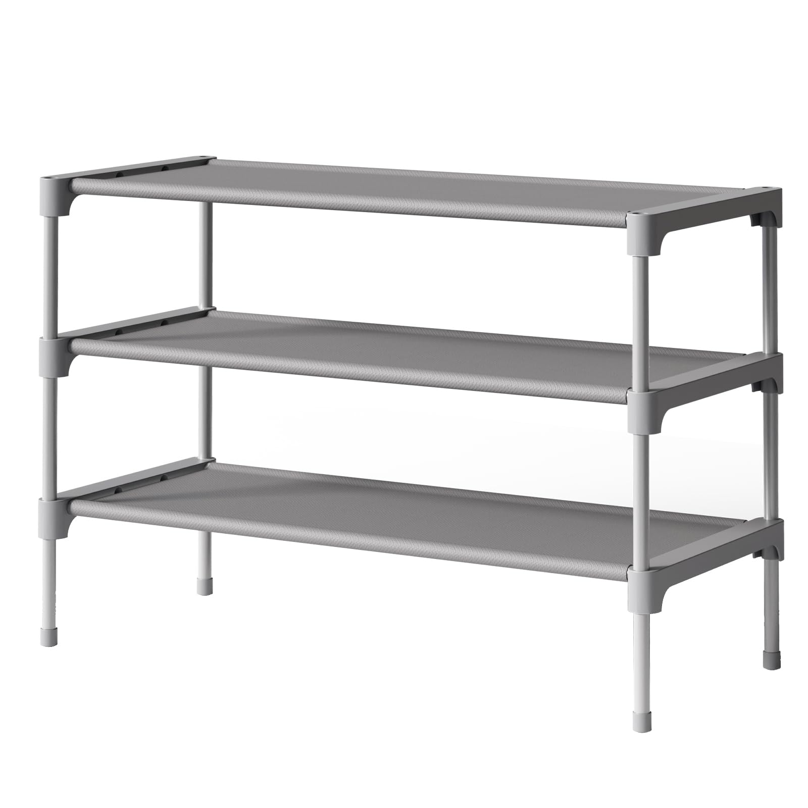 Kitsure front view showing three-tier grey shoe organizer and neat footwear
