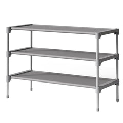 Kitsure front view showing three-tier grey shoe organizer and neat footwear