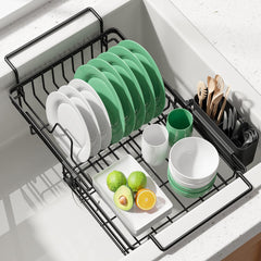 Kitsure front view over-sink rack showing full extended length and compact footprint
