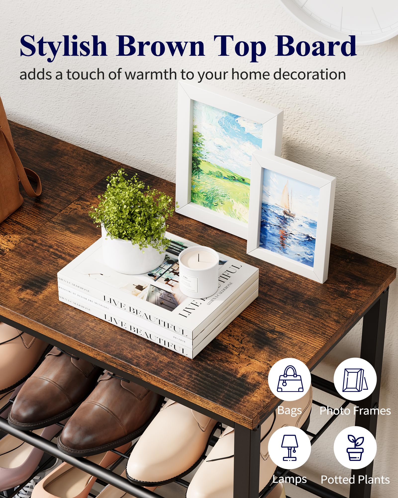 Kitsure shoe rack in bedroom demonstrating compact storage and rustic finish