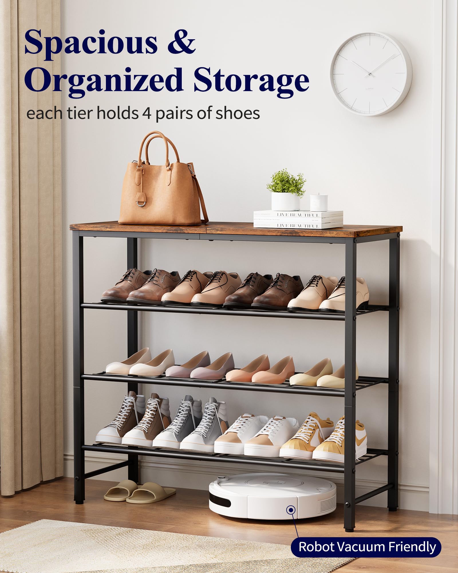 Kitsure shoe rack adjustable leveling feet for stability on uneven floors