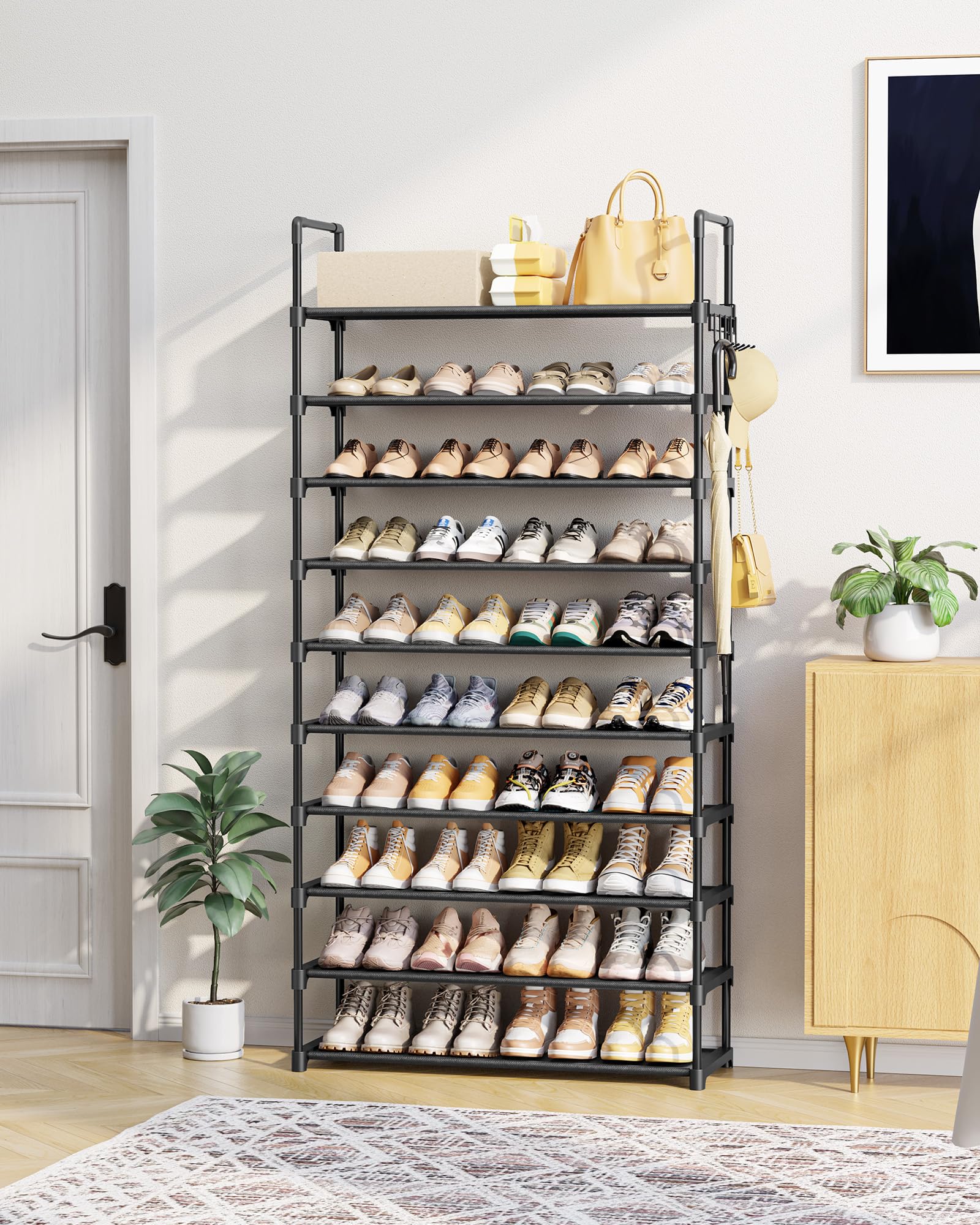 Kitsure side view highlighting hooks and sturdy frame for hanging accessories