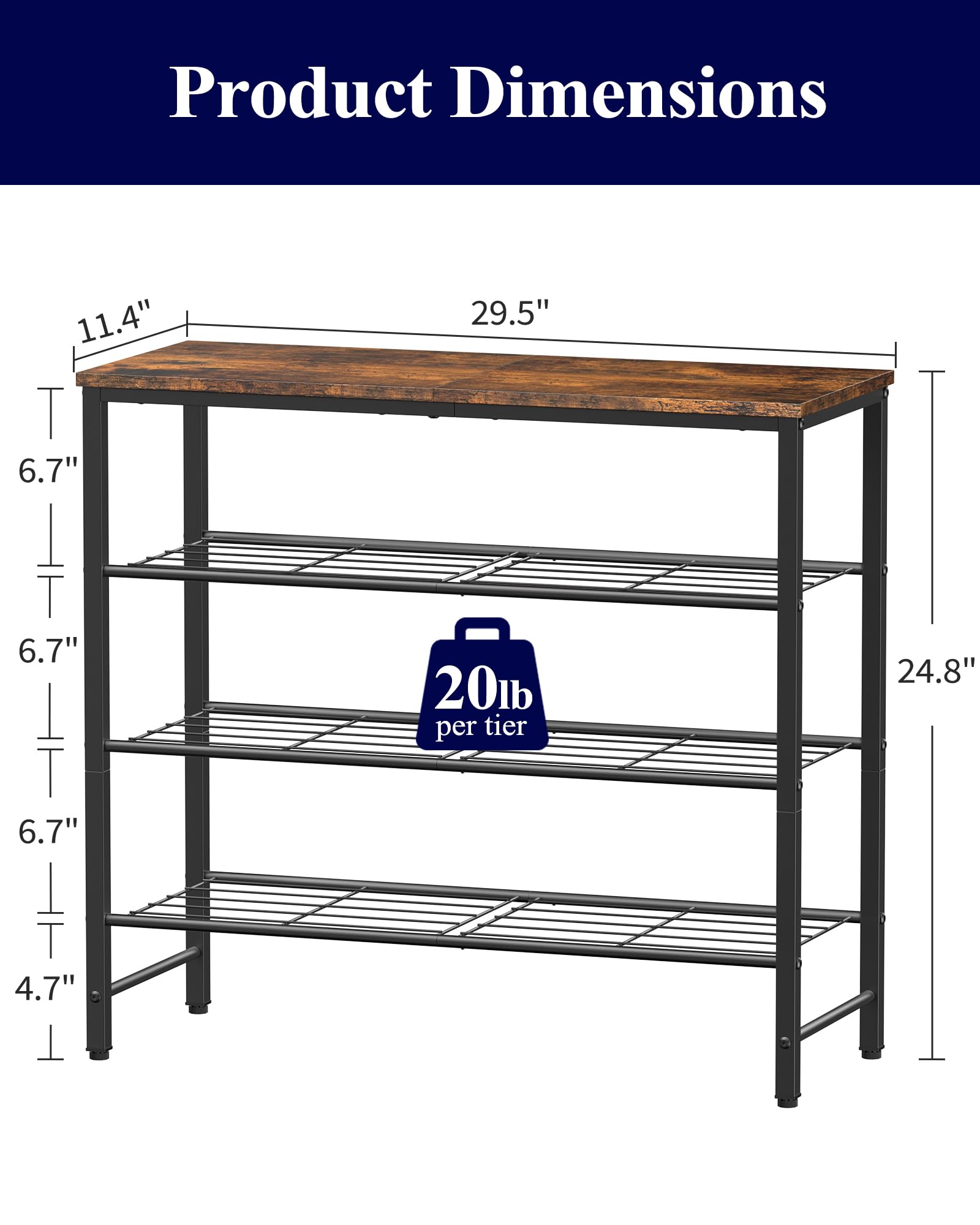 Kitsure shoe rack tier closeup showing sturdy metal tubes and wear-resistant panel