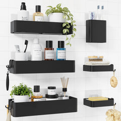 Kitsure six-piece set front view showing organized bathroom storage benefit