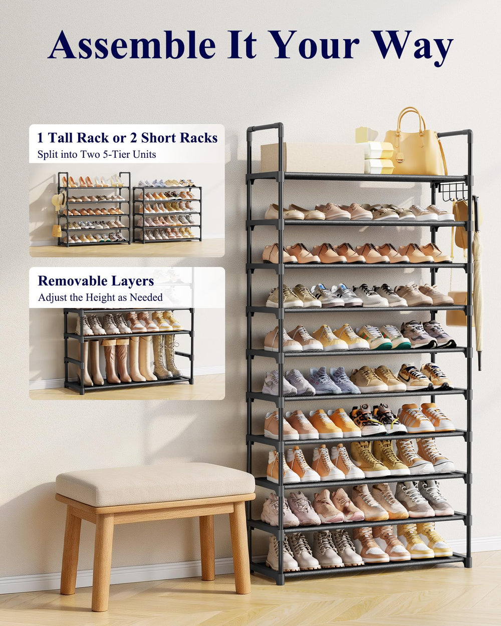 Kitsure rack next to door frame for scale showing narrow footprint advantage