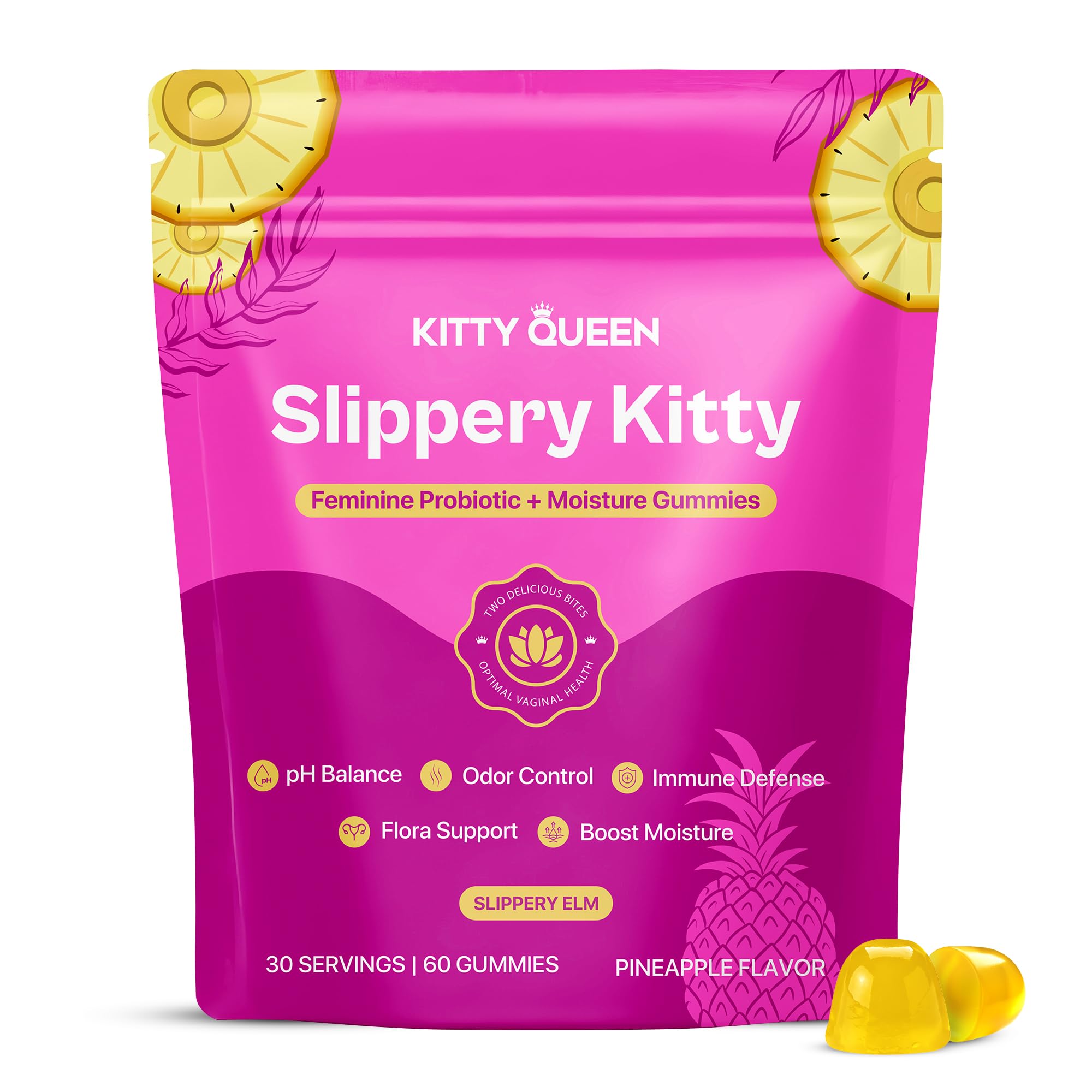 KITTYQUEEN front packaging showing 60-count bag and benefits