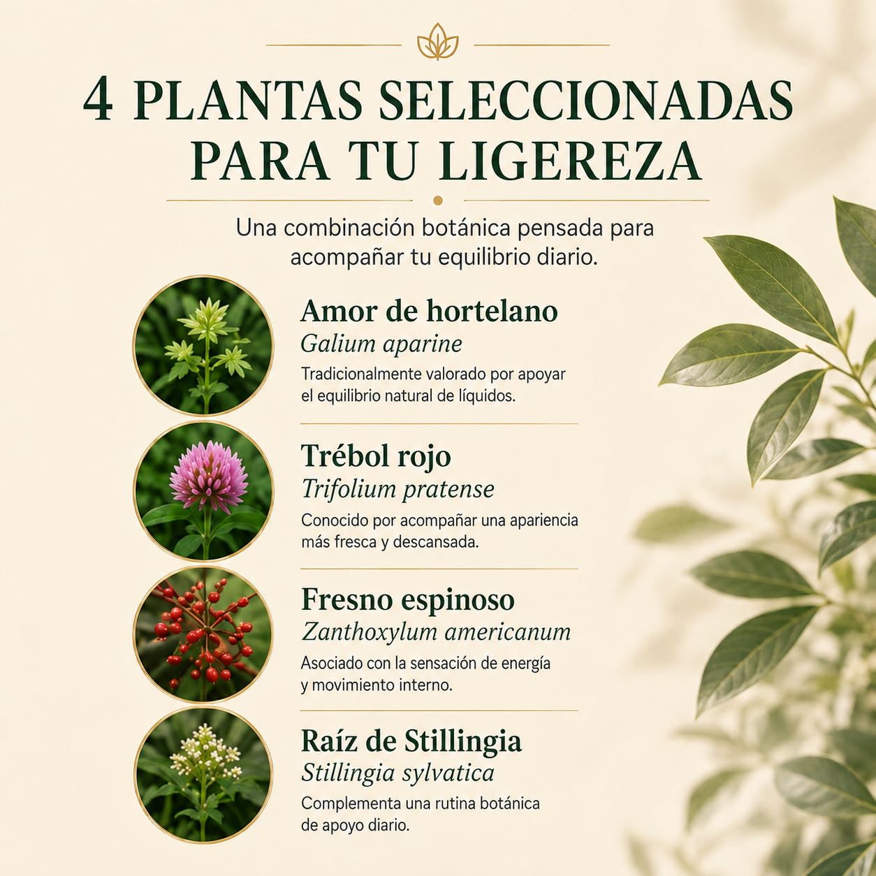 KIVORI MayaVerra botanical blend display of Galium, red clover, Stillingia and Zanthoxylum for transparency