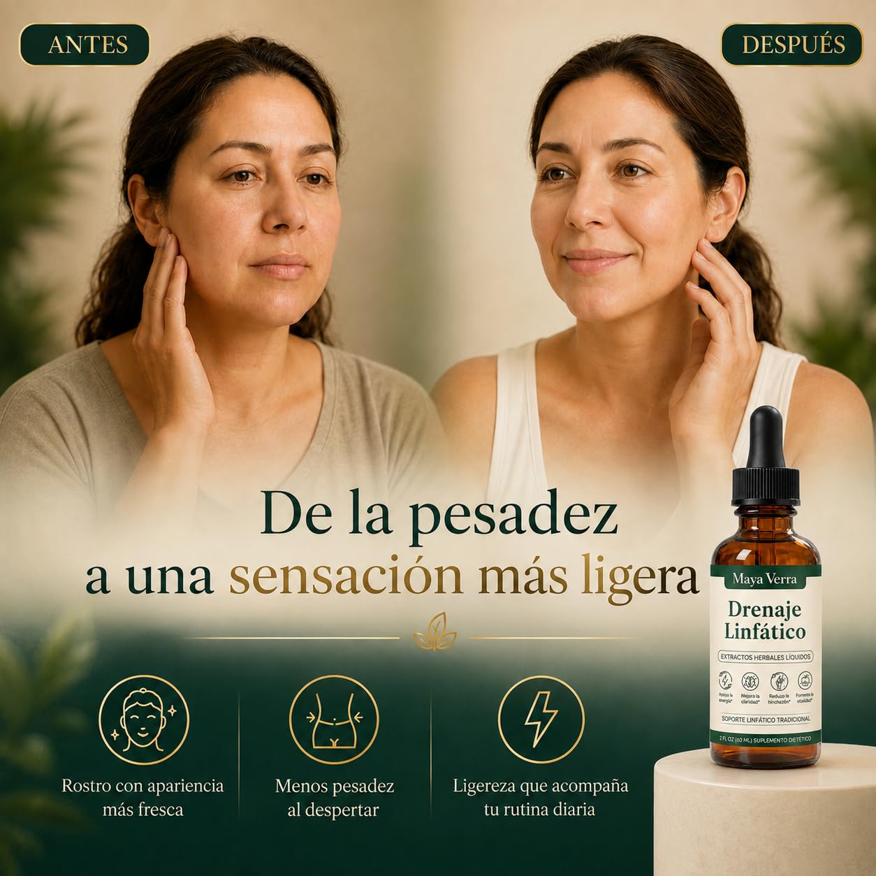 KIVORI MayaVerra size comparison with hand illustrating compact 2 fl oz travel-friendly benefit