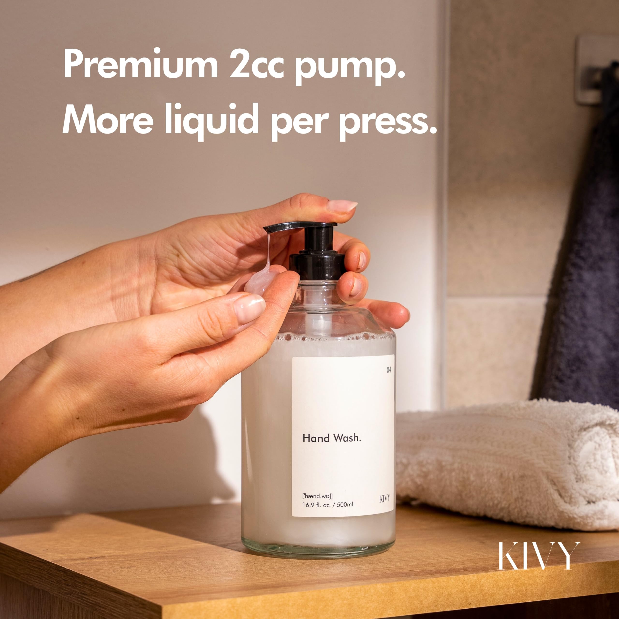 KIVY pump close-up highlighting metal-finish mechanism for consistent dispensing