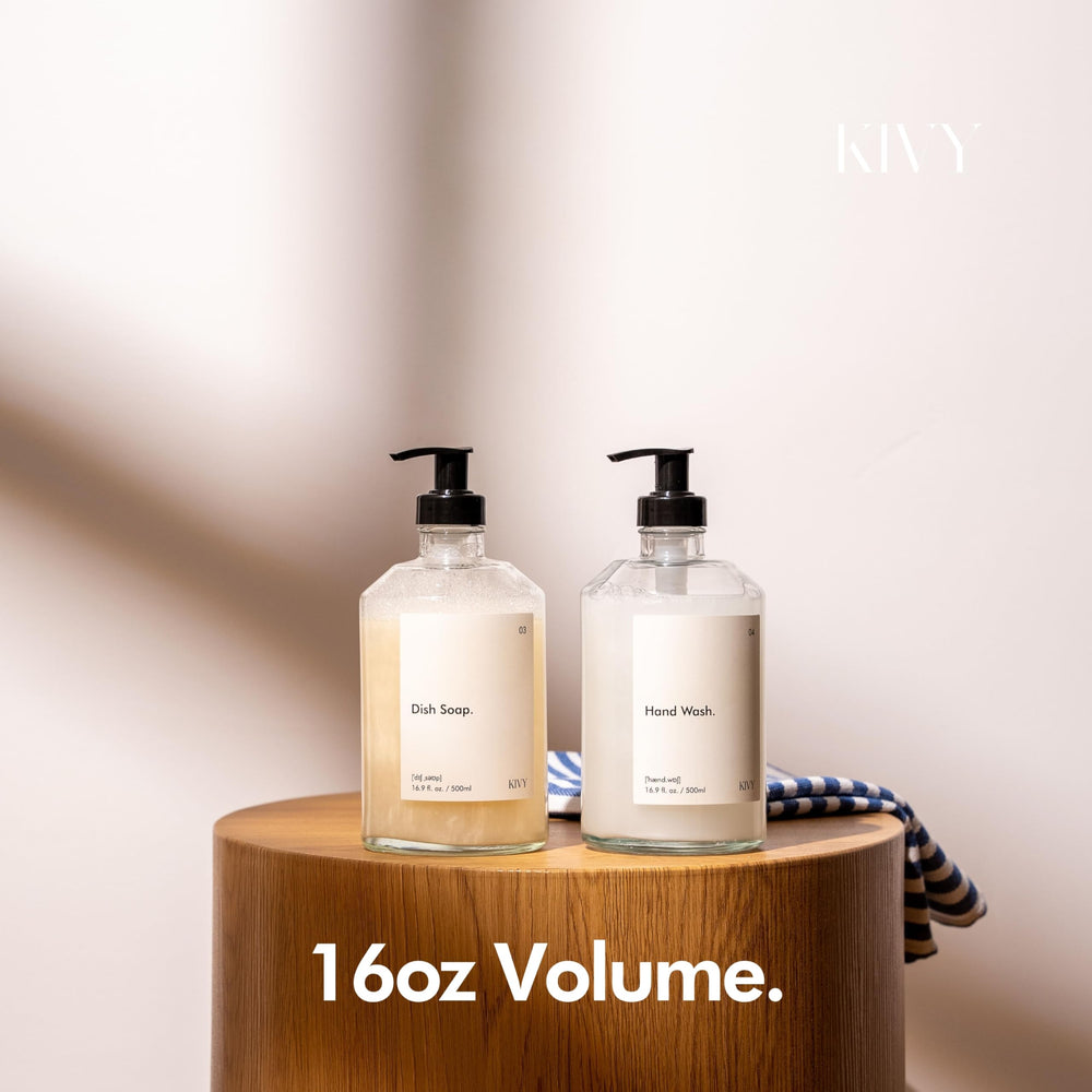 KIVY dispensers next to a measuring cup showing the 16 oz size benefit