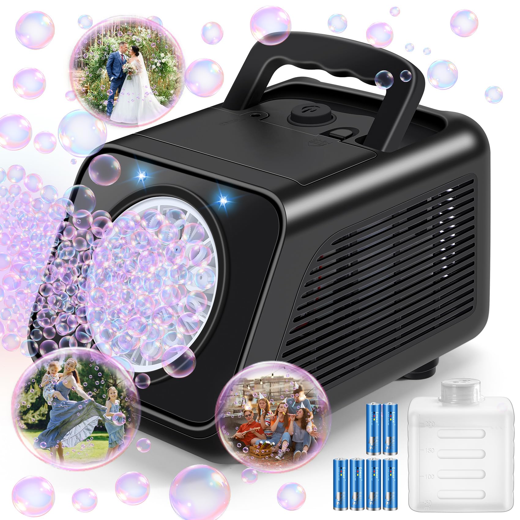 Kizmore front view showing compact bubble machine and fast bubble output