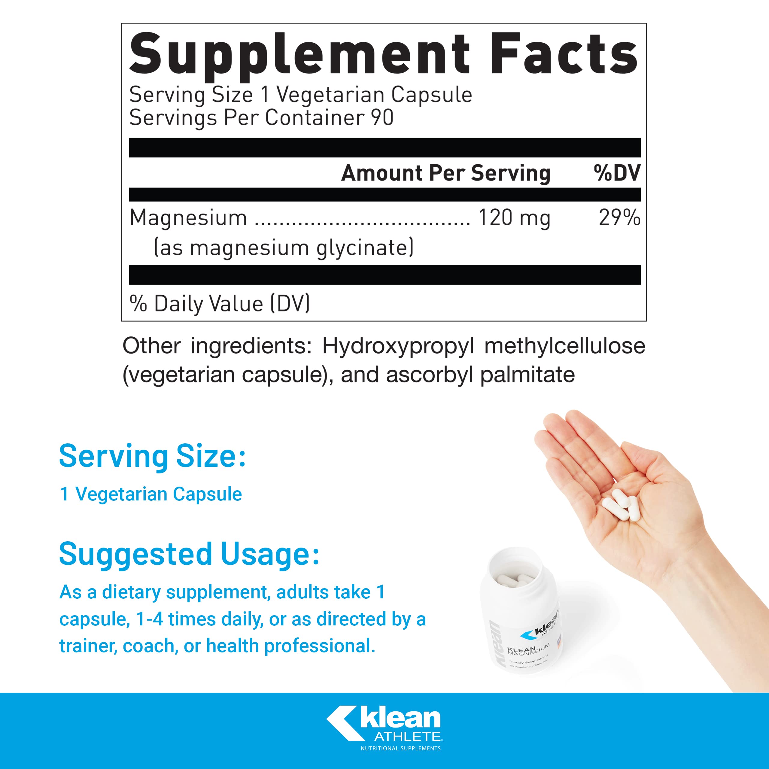Klean Athlete capsule close-up revealing vegetarian capsule and easy swallowing benefit