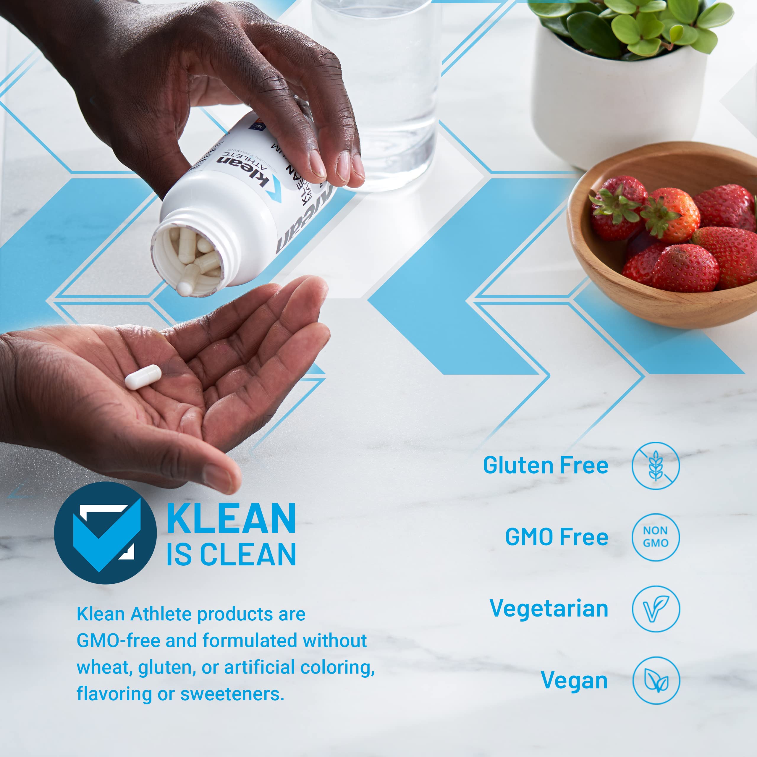Klean Athlete label detail highlighting NSF Certified for Sport and ingredient transparency