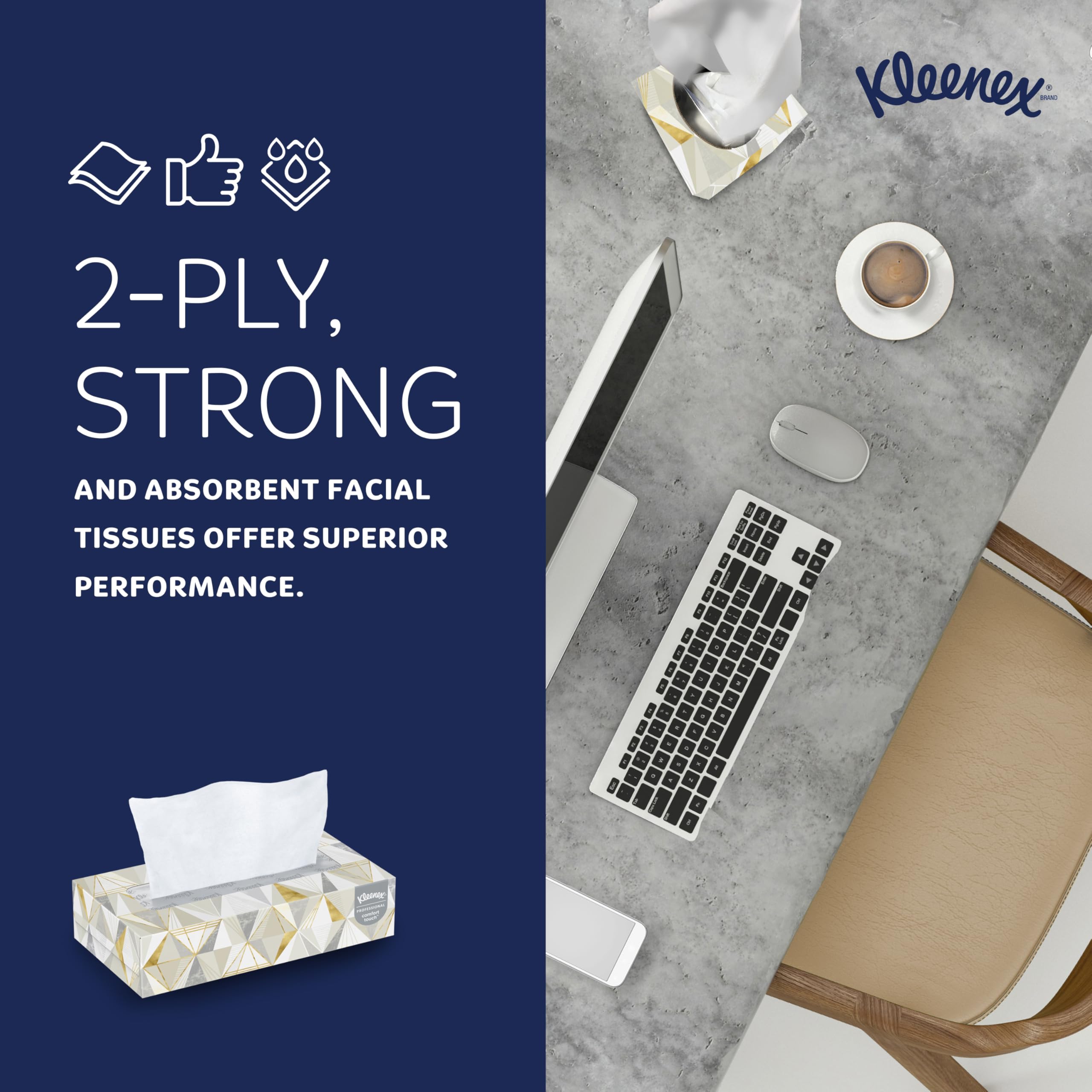 Kleenex box placed in restroom conveying hygienic, guest-friendly choice