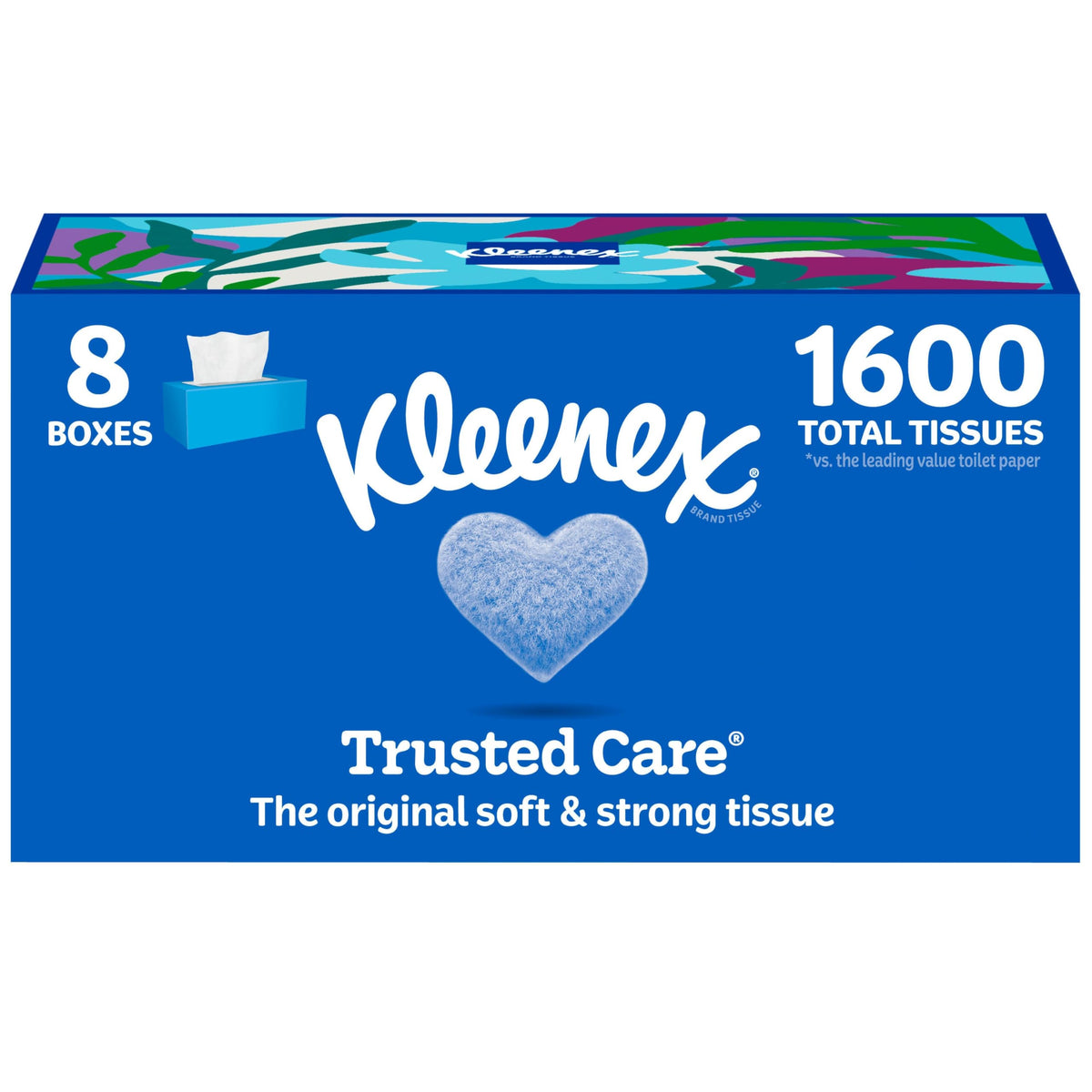 Kleenex front packaging showing box and count, convenient home supply