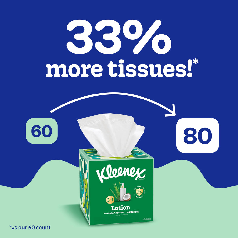 Kleenex lotion cube box on bathroom counter providing handy access
