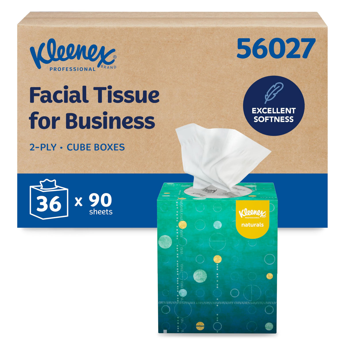 Kleenex front packaging showing brand and eco-friendly benefits