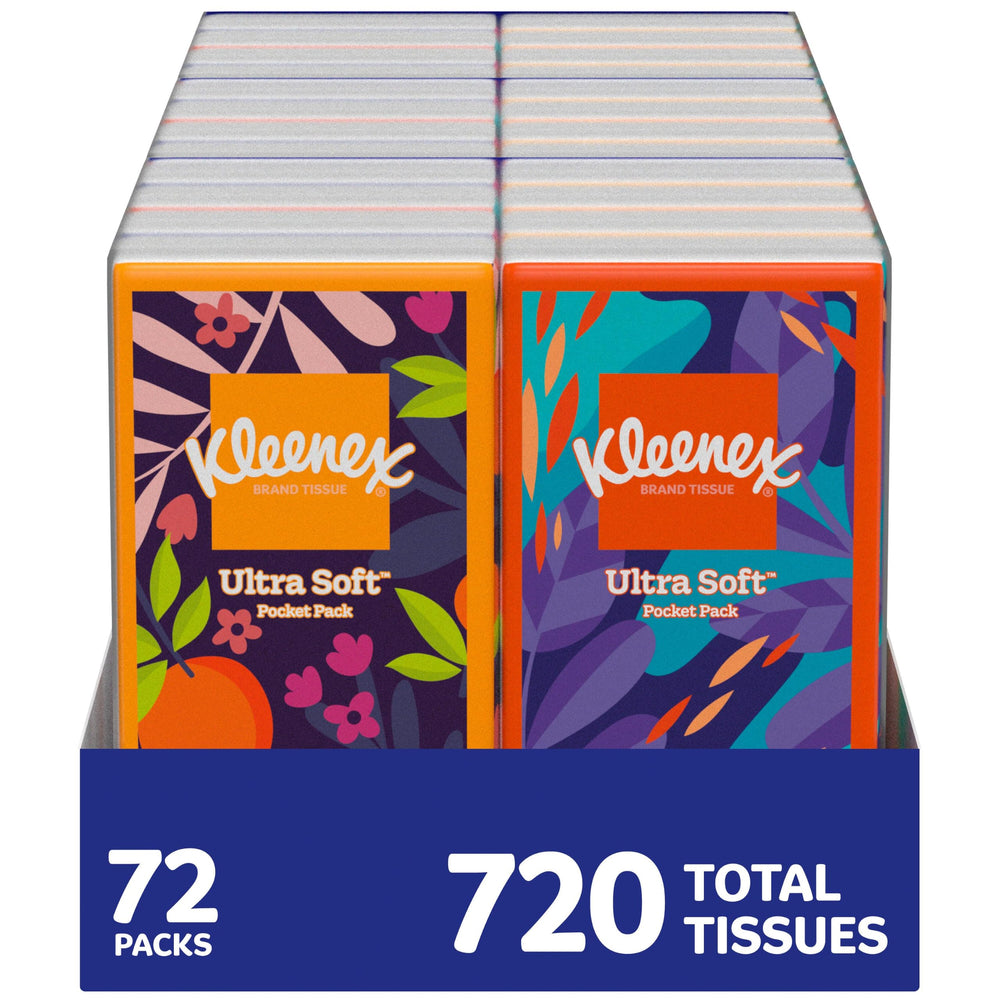 Kleenex front packaging showing travel pack design and portability benefit