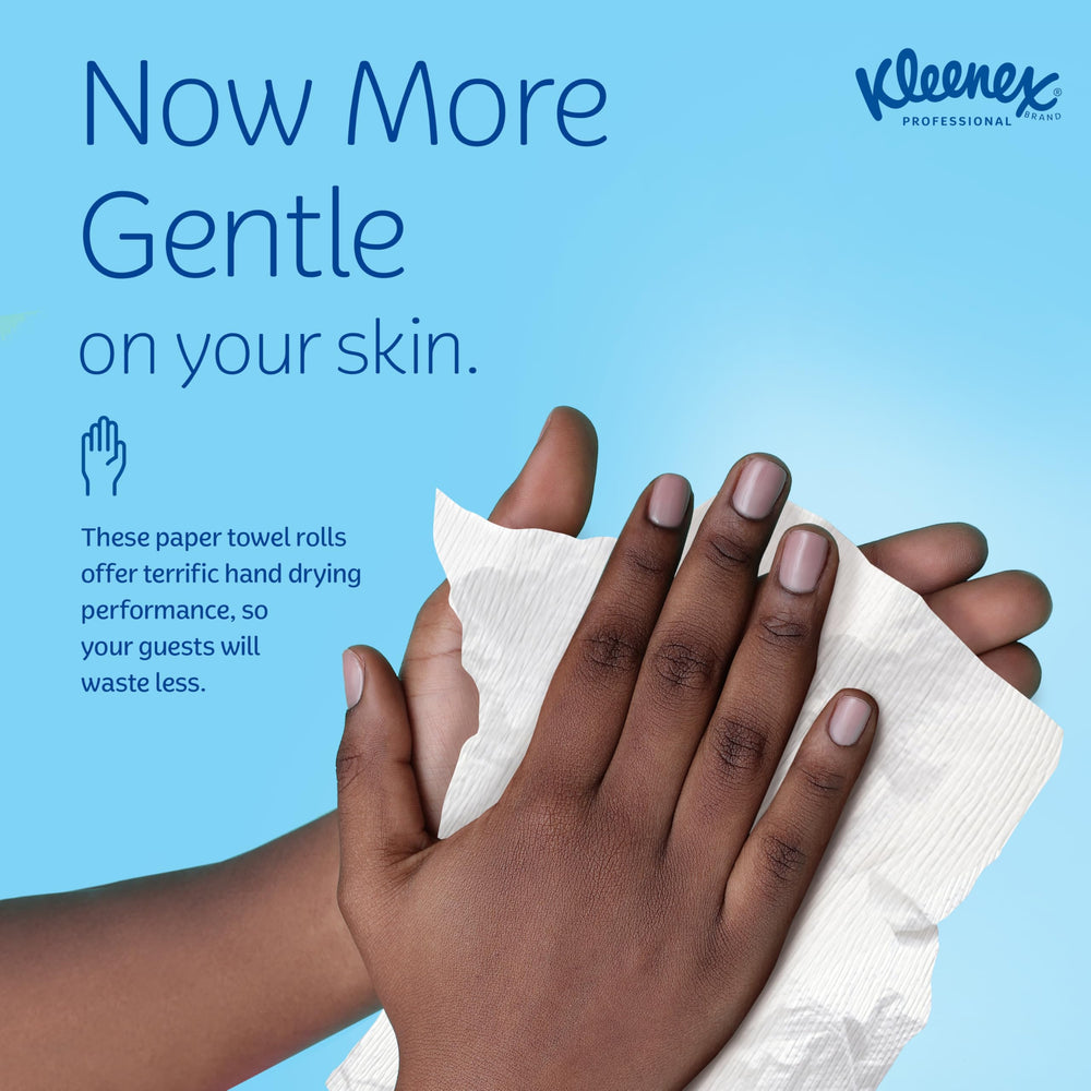 Kleenex six-roll unboxed case, bulk supply reduces restocking frequency