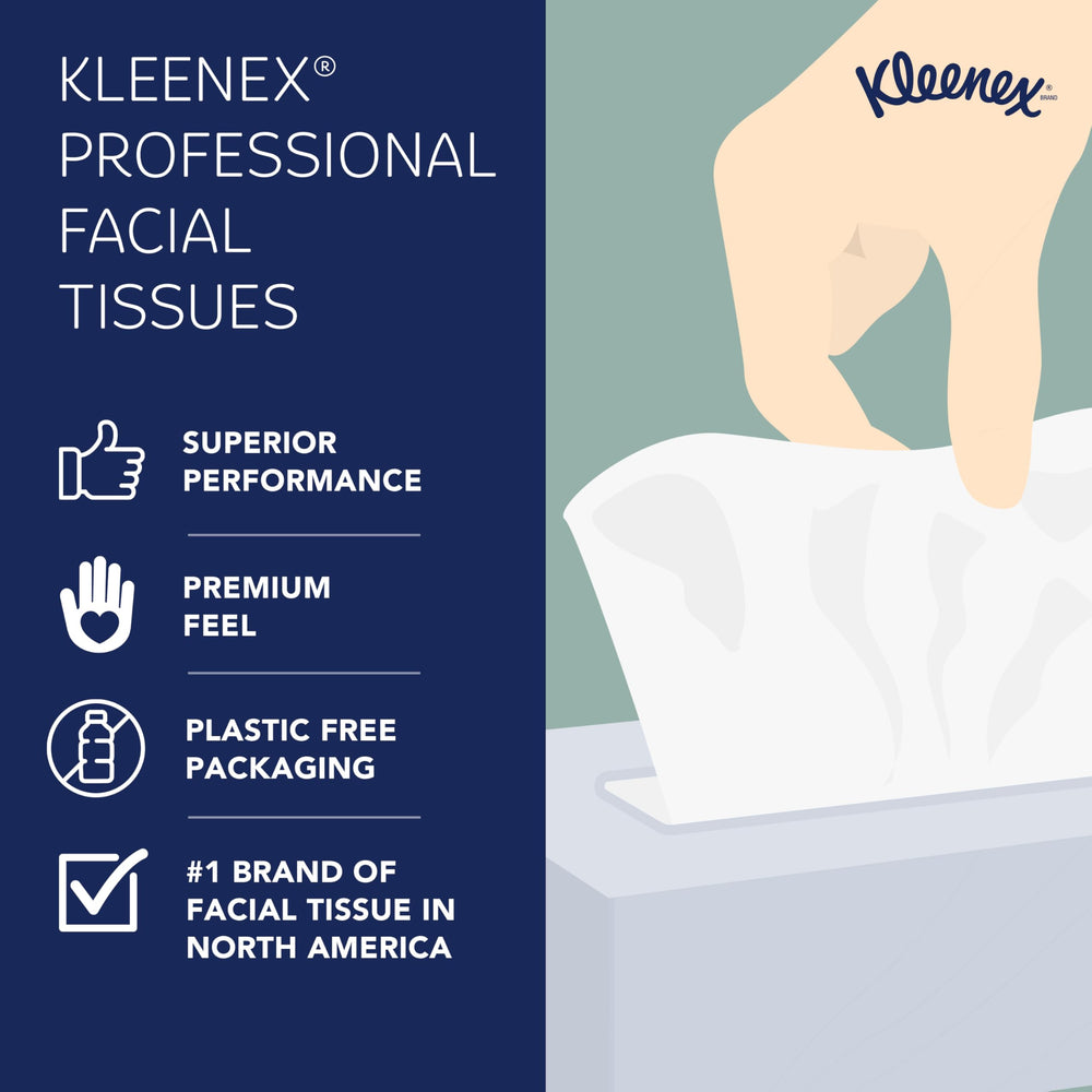 Hand holding Kleenex tissue showing size and comfortable single-use fit