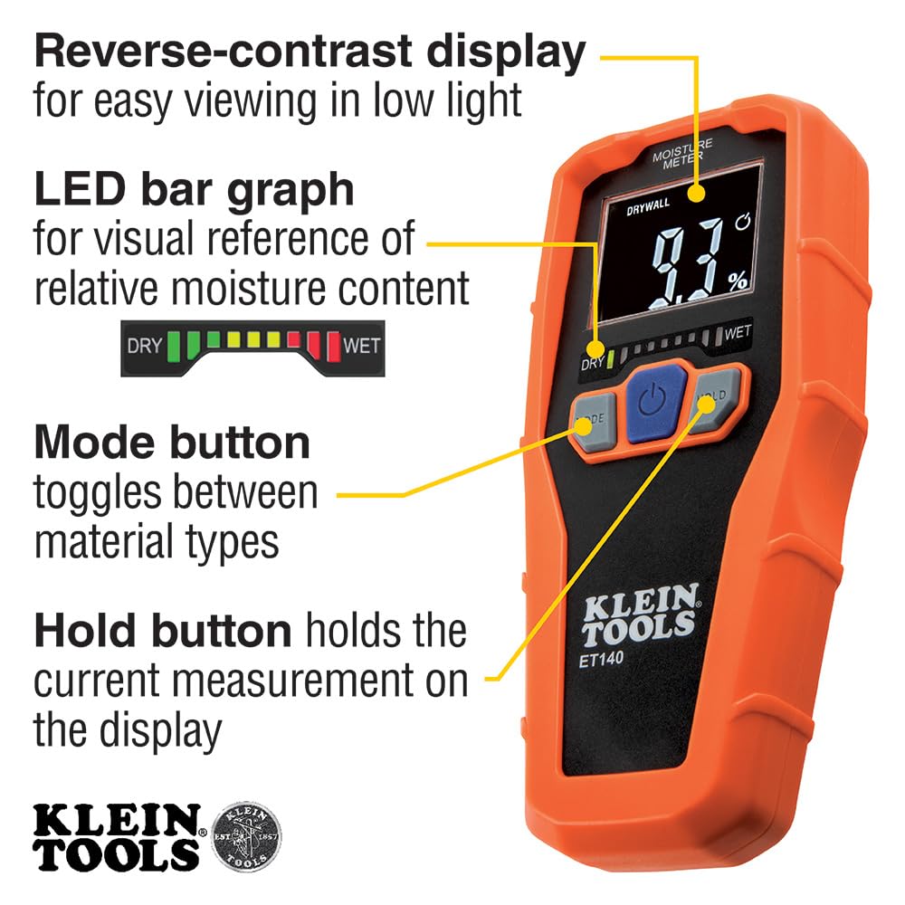 KLEIN TOOLS ET140 close-up of reverse-contrast display for easy reading in low light