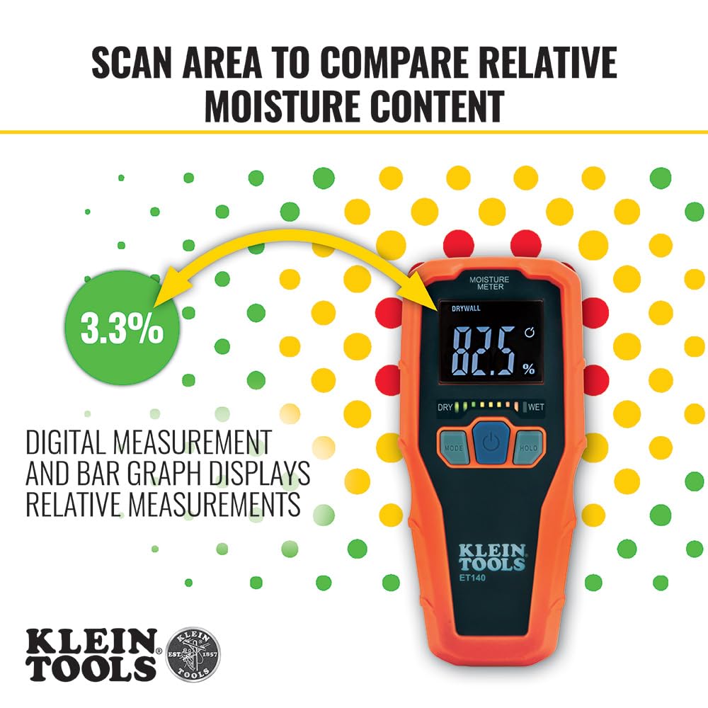 KLEIN TOOLS ET140 LED bar graph indicating moisture range at a glance for fast decisions