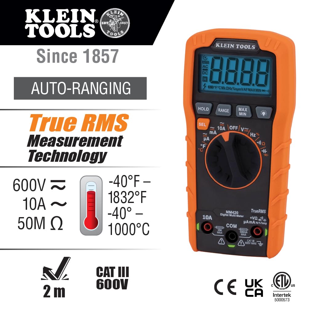 Klein Tools MM420 rear view with kickstand for hands-free use and stability