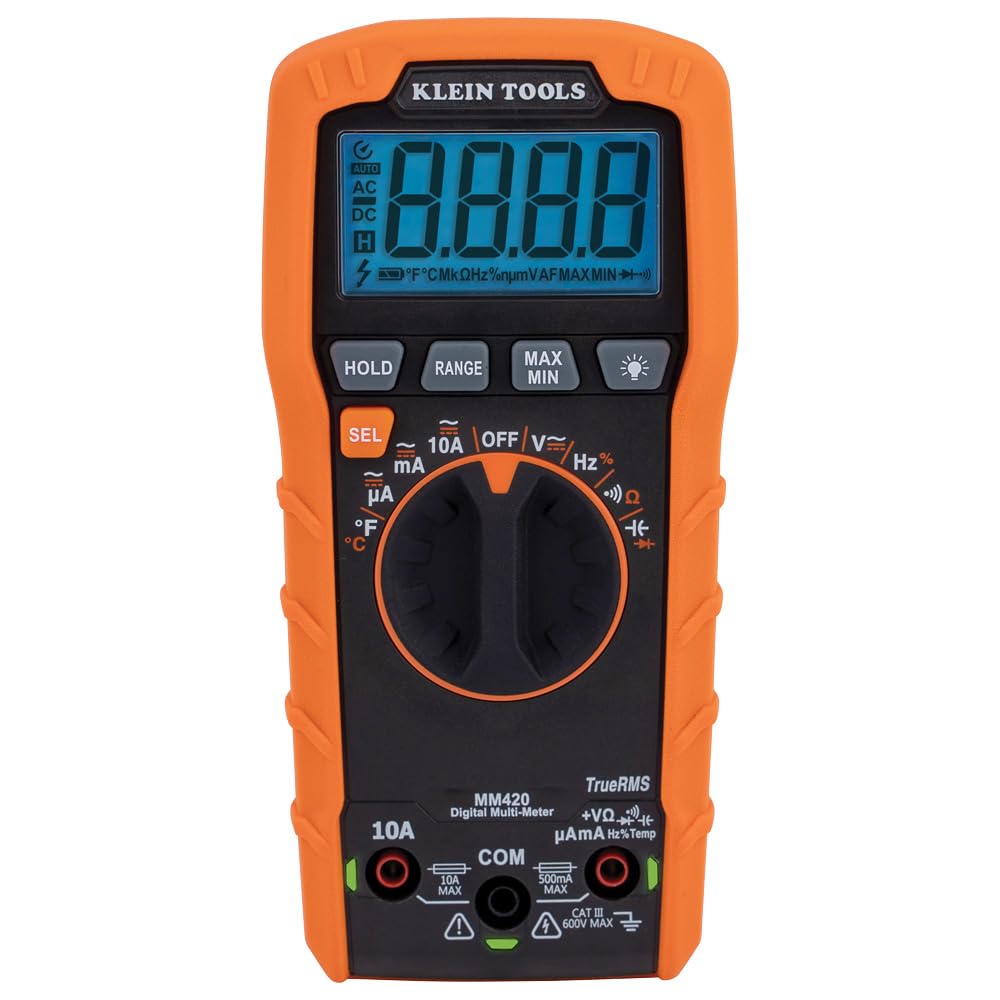 Klein Tools MM420 front display showing readings for clear diagnostics
