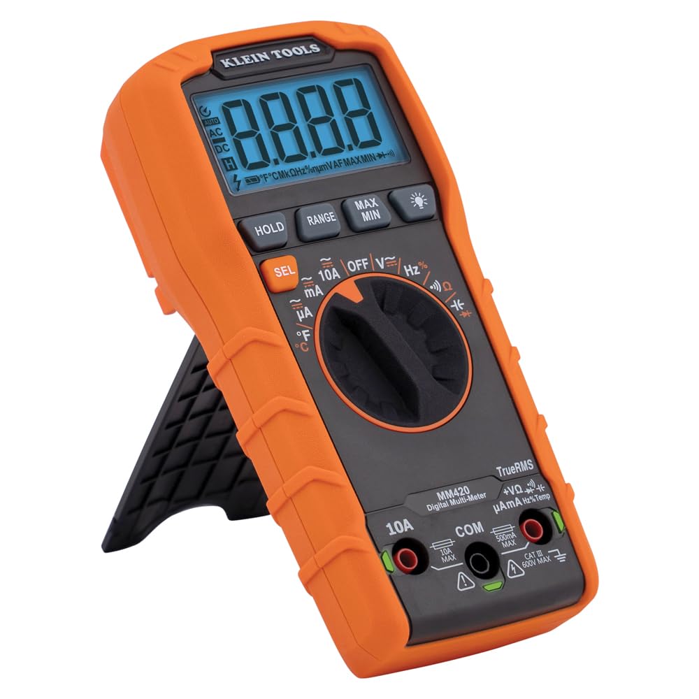 Klein Tools MM420 setup measuring current with accessories for workflow clarity