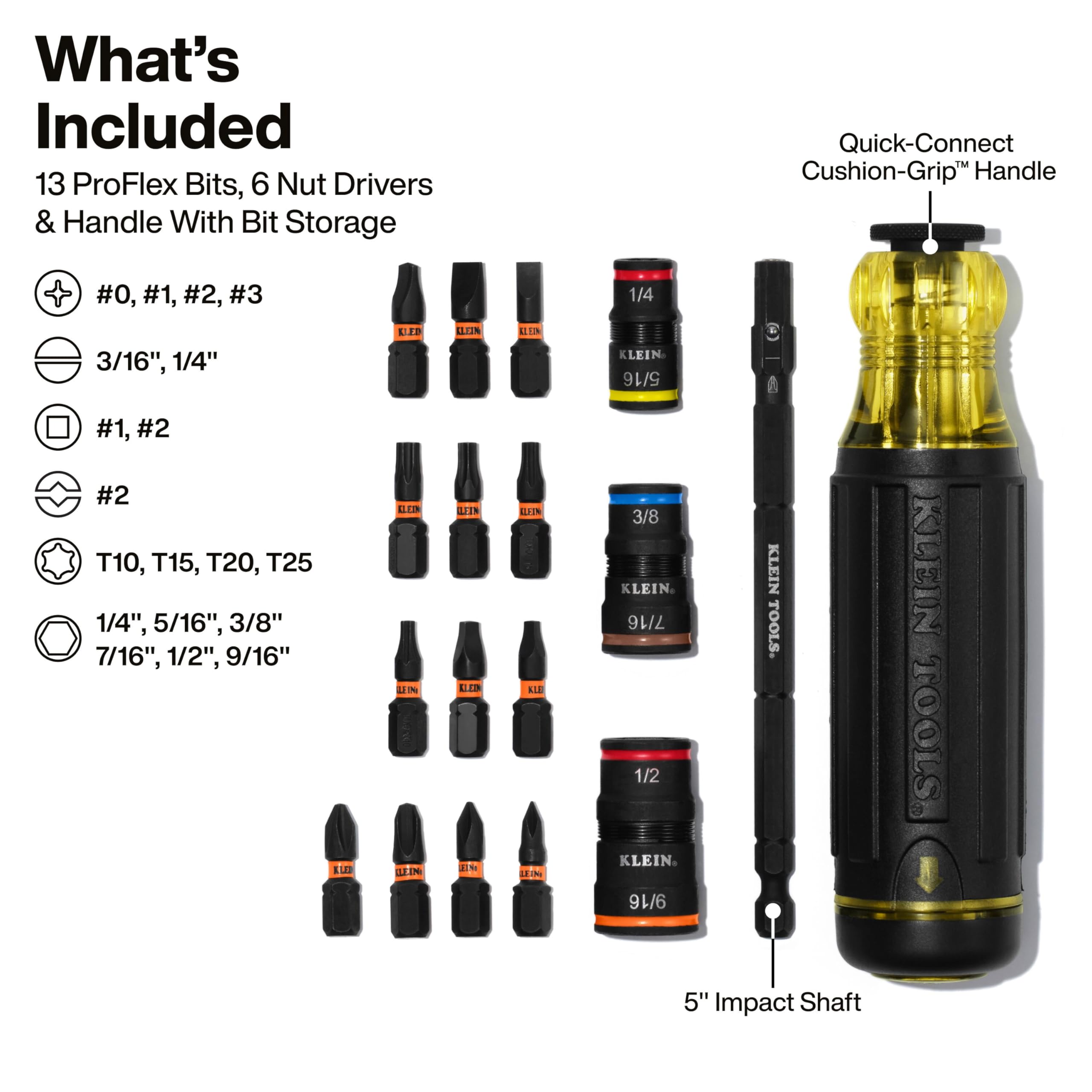 Klein Tools handle storage open with bits visible for quick access
