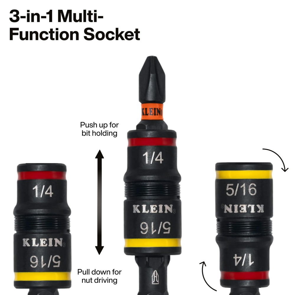 Klein Tools nut setters laid out to display sizes from 1/4 to 9/16 inches
