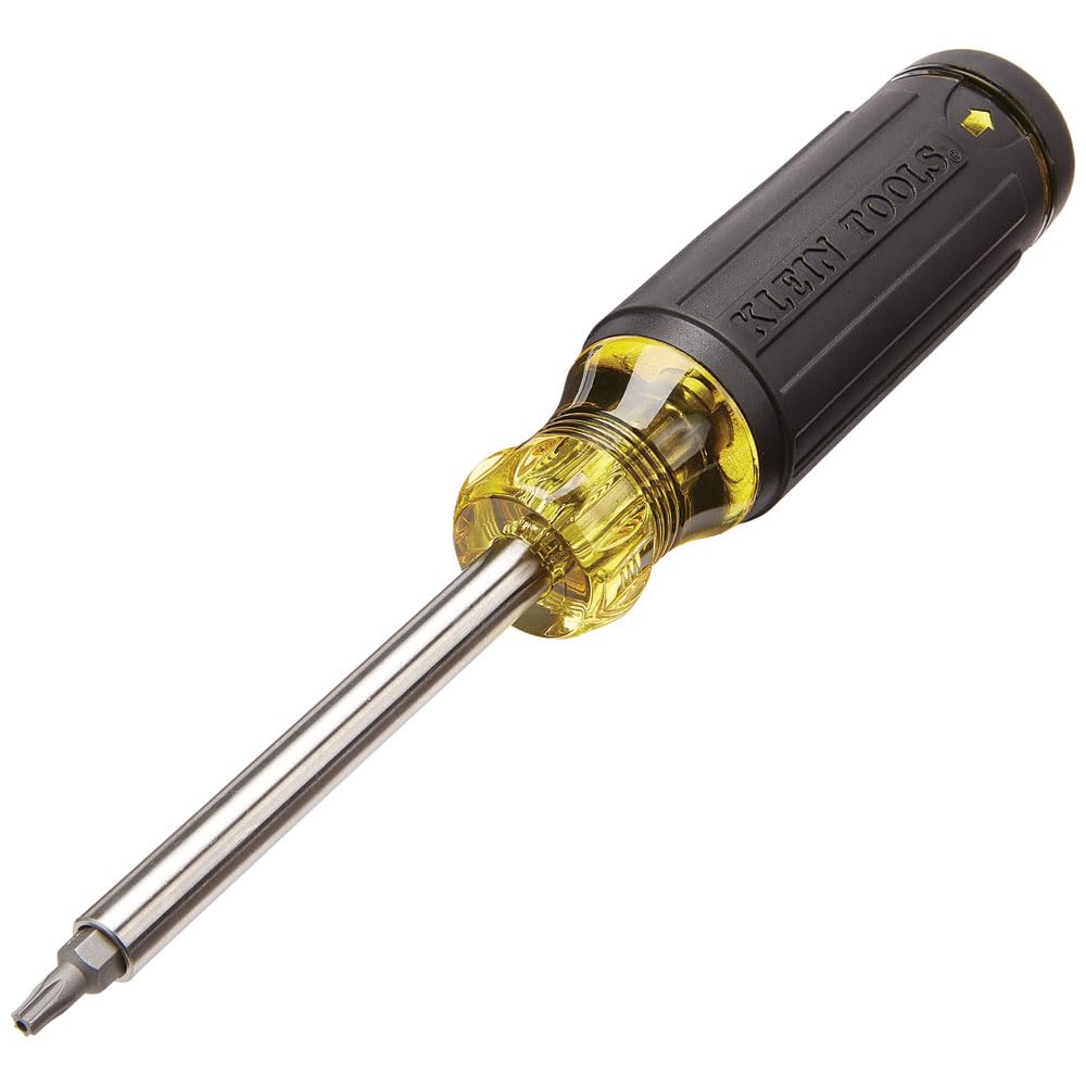 Klein Tools 32307 front view showing compact multi-bit driver and handle benefit