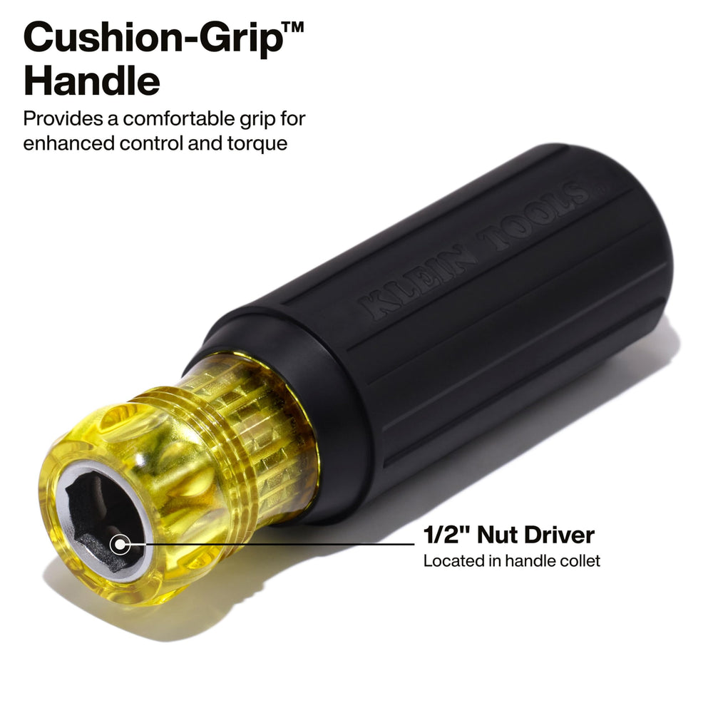 Klein Tools nut driver conversion shot showing four color-coded sizes for fast identification