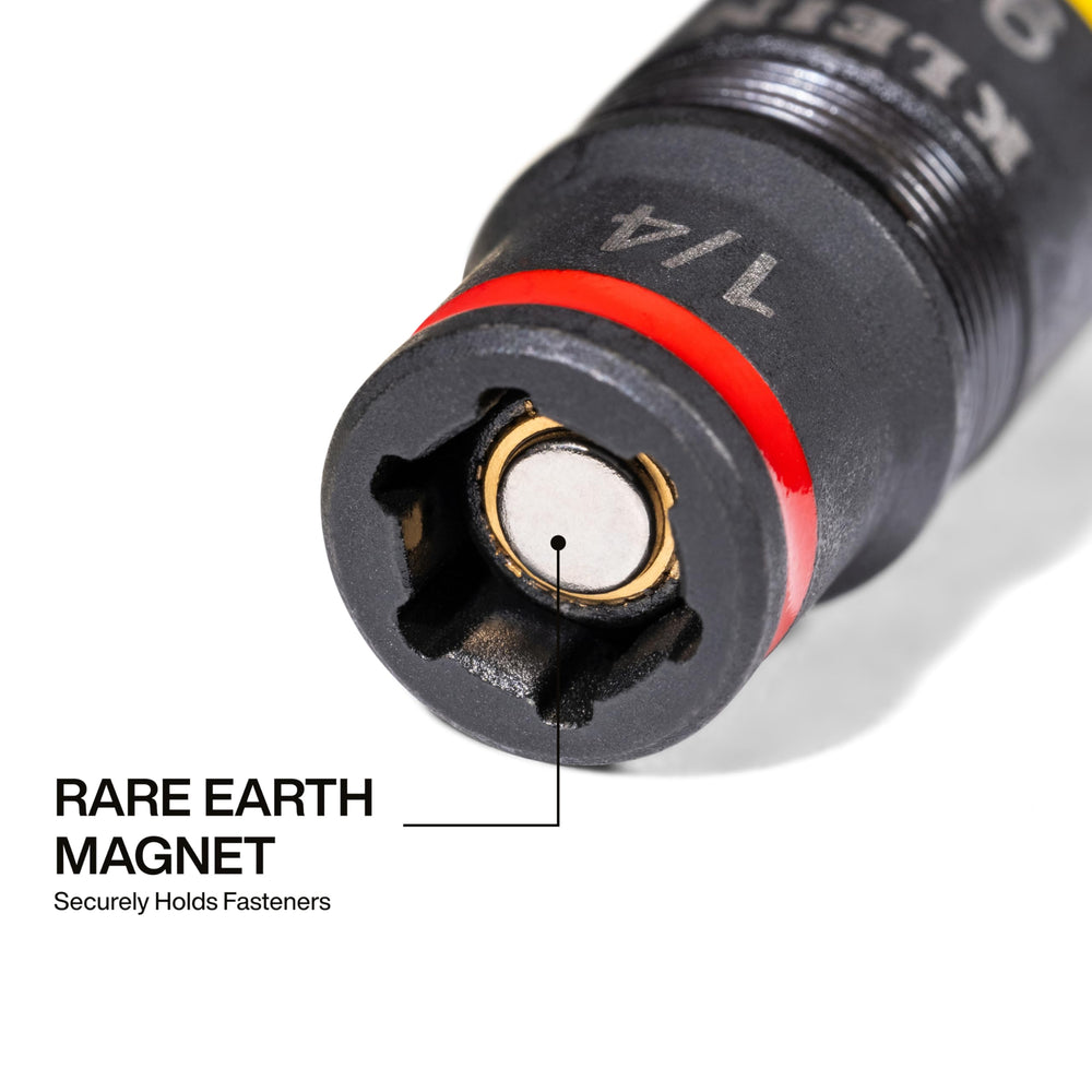 KLEIN TOOLS 32933 magnet holding hex fastener on shaft, prevents dropped screws
