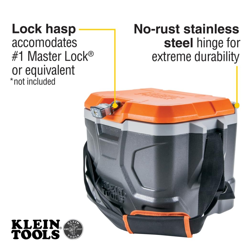 Klein Tools interior lid compartment close-up benefit: organized small-item storage