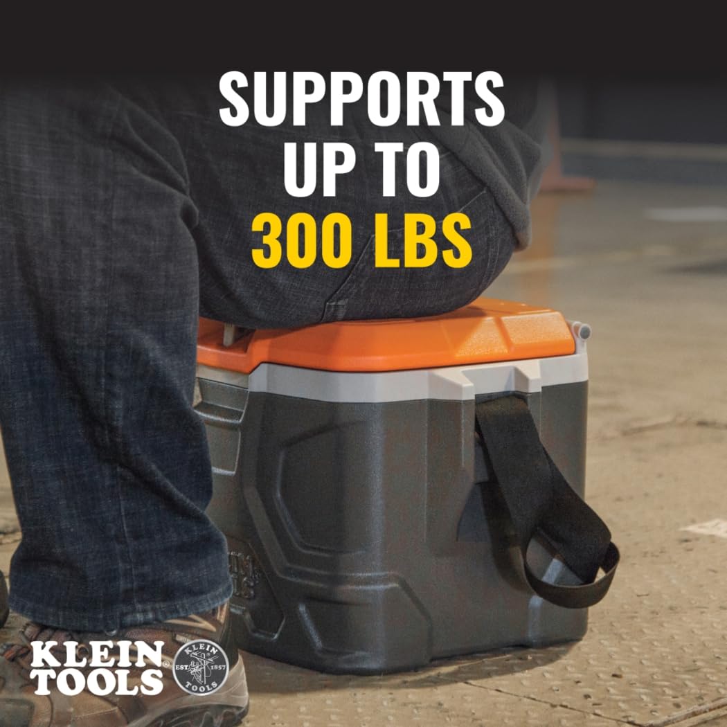 Klein Tools shoulder strap converting to handle benefit: secure, hands-free transport