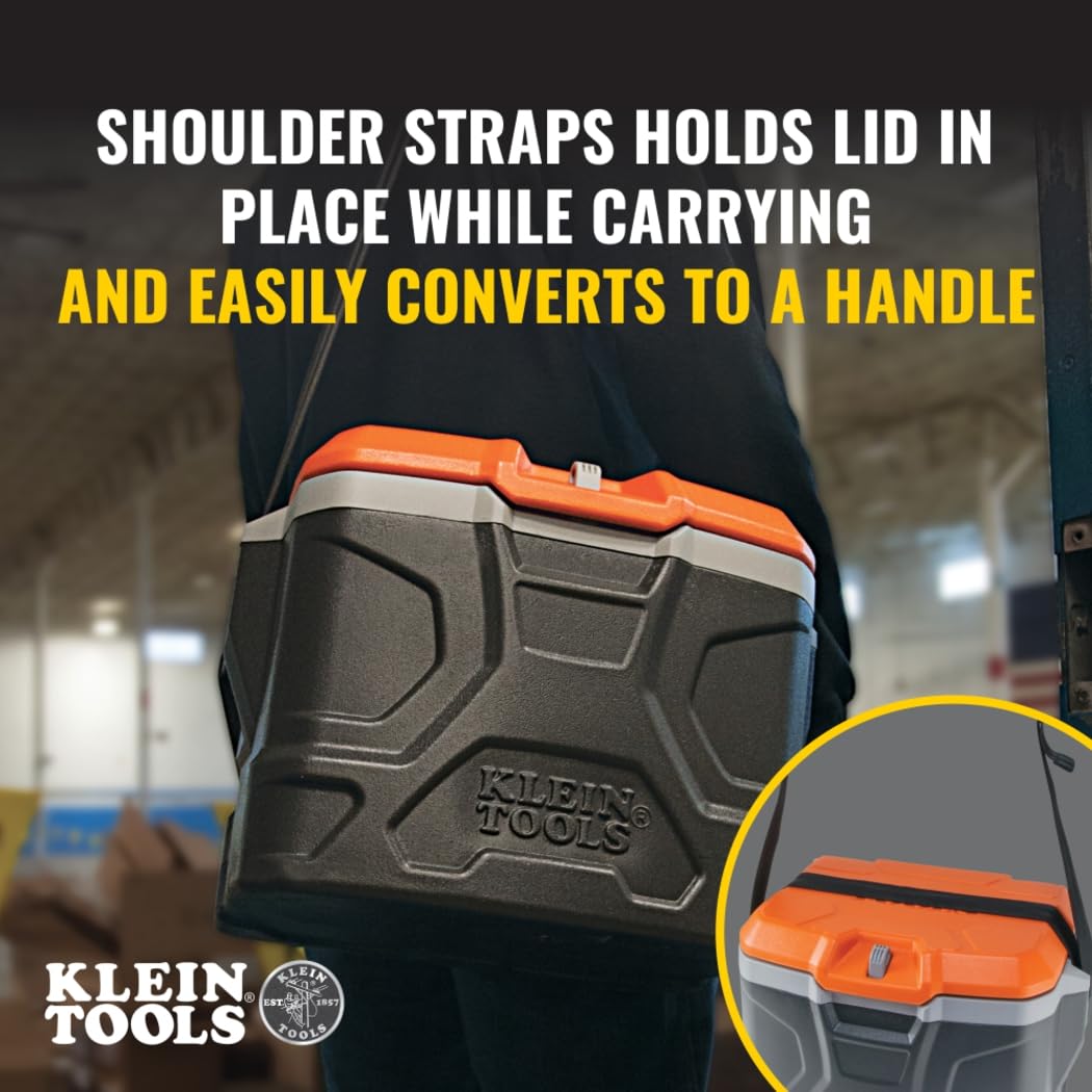 Klein Tools cooler supporting a worker sitting benefit: rated 300 lb for temporary seating