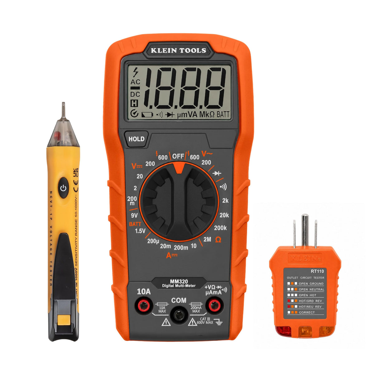 Klein Tools 69149P kit front view showing all three testers for reliable troubleshooting