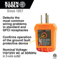 Klein Tools ET45 voltage tester back showing built-in lead holder for correct spacing