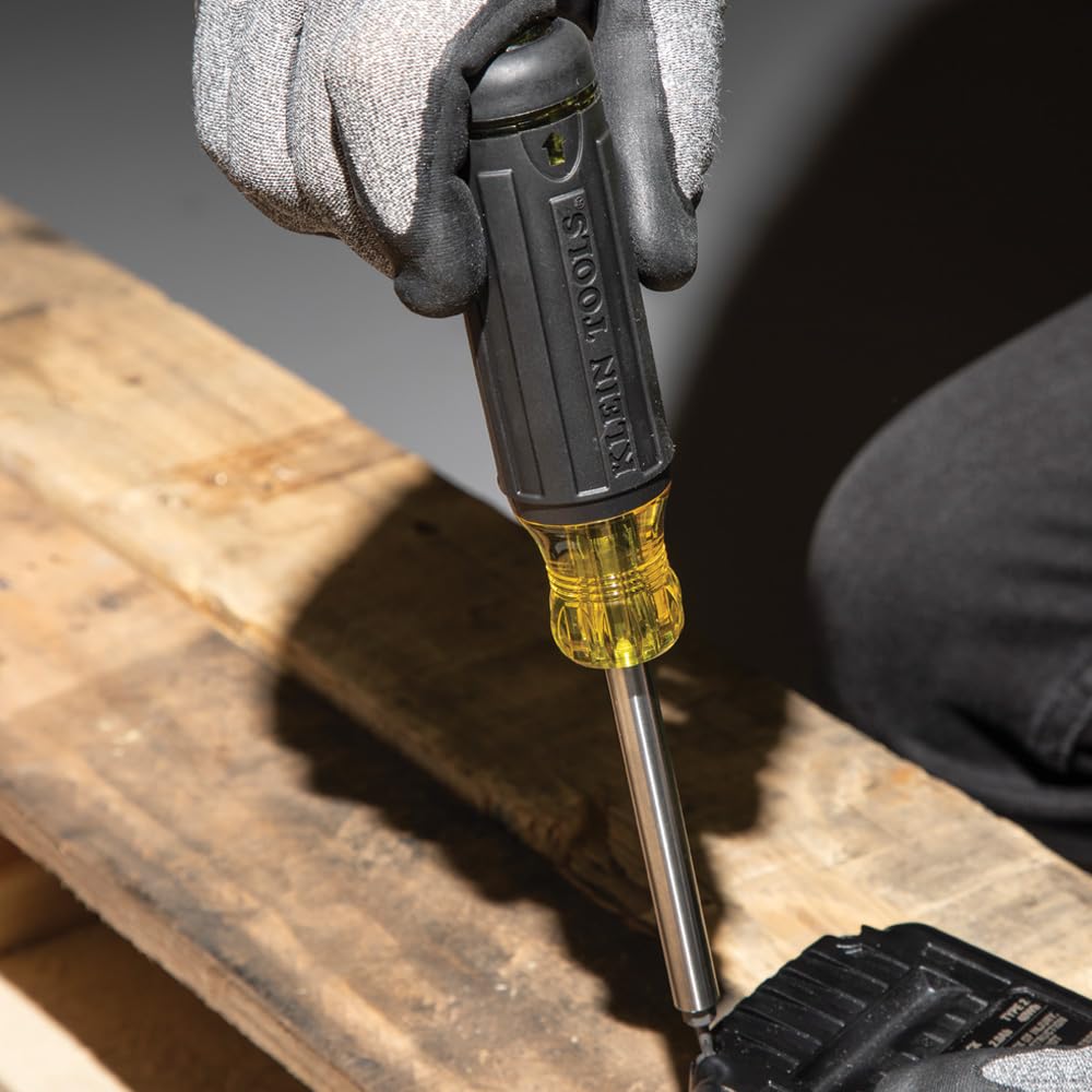 Klein Tools screwdriver in use overhead showing access in tight spaces