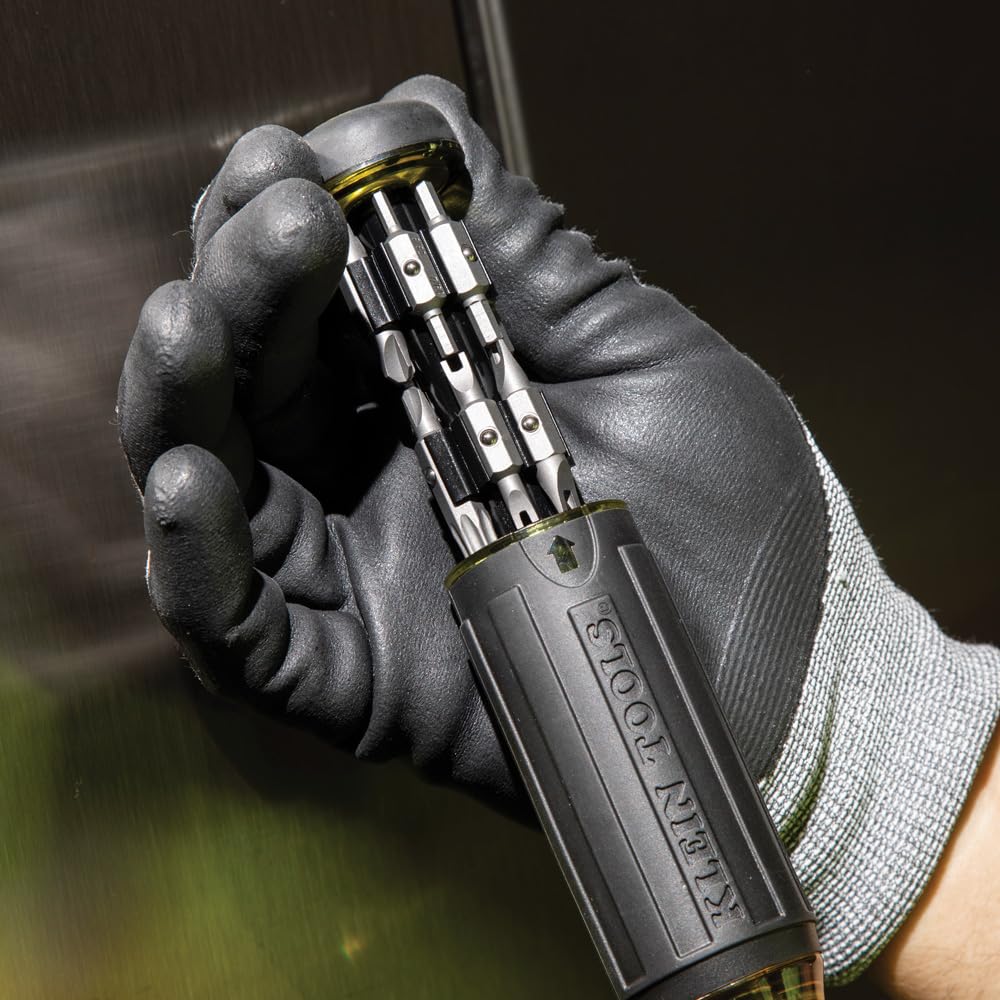 Klein Tools magnetic barrel securing a bit and fastener for reduced drops