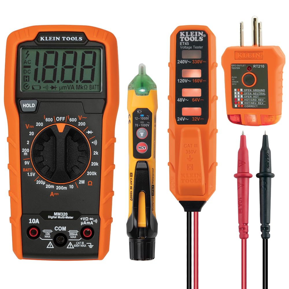 Klein Tools kit front and case showing organized testers and pouch for easy transport
