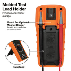 Klein Tools RT110 receptacle tester plugged into outlet identifying wiring faults