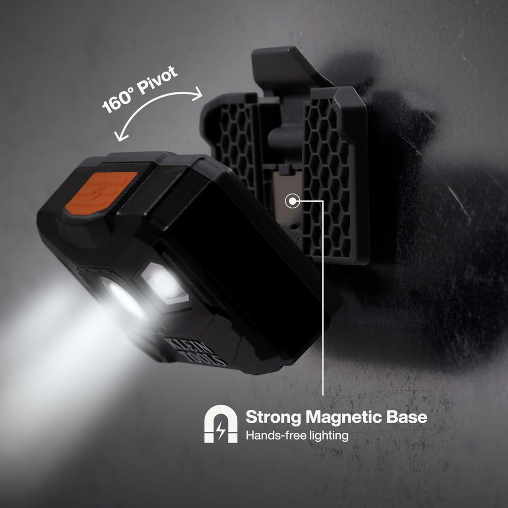Klein Tools side profile highlighting pivoting mount that adjusts beam angle