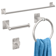 KLJKPA front view of brushed nickel 4-piece set showing coordinated finish and space-saving design