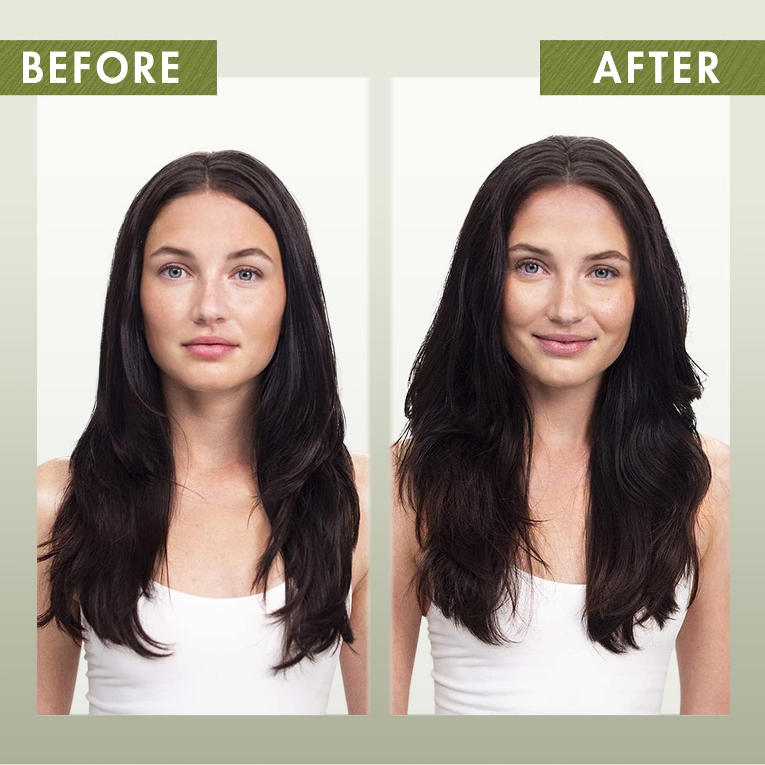 Brushed-through hair after Klorane oat milk powder application showing lifted roots and natural volume