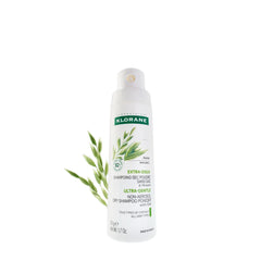 Klorane front packaging of oat milk powder dry shampoo shows size and label for easy identification and travel convenience