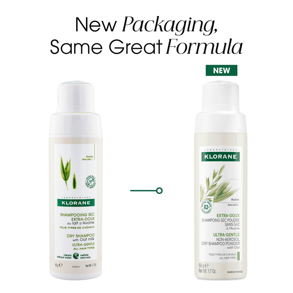 Lifestyle bathroom counter with Klorane oat milk powder illustrating quick refresh routine and time-saving benefit