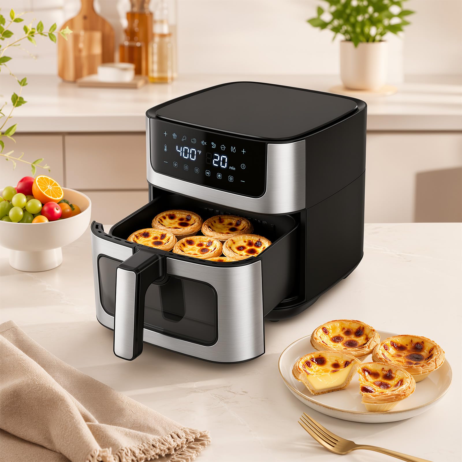 KMFurnila on kitchen counter with size comparison for space-saving benefit